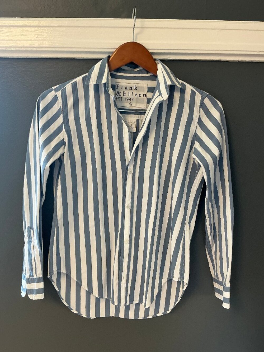 Frank & Eileen FRANK Slate White Stripe, Superluxe, XXS EUC